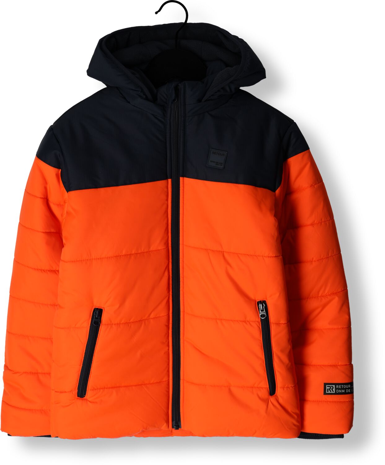 Retour Denim gewatteerde winterjas Pim oranje donkerblauw Jongens Polyamide Capuchon 170 176