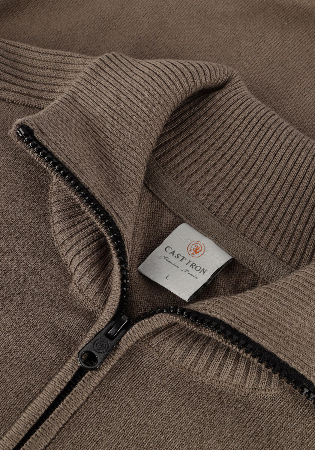 Bruine CAST IRON Trui HALF ZIP COLLAR COTTON STRETCH - large