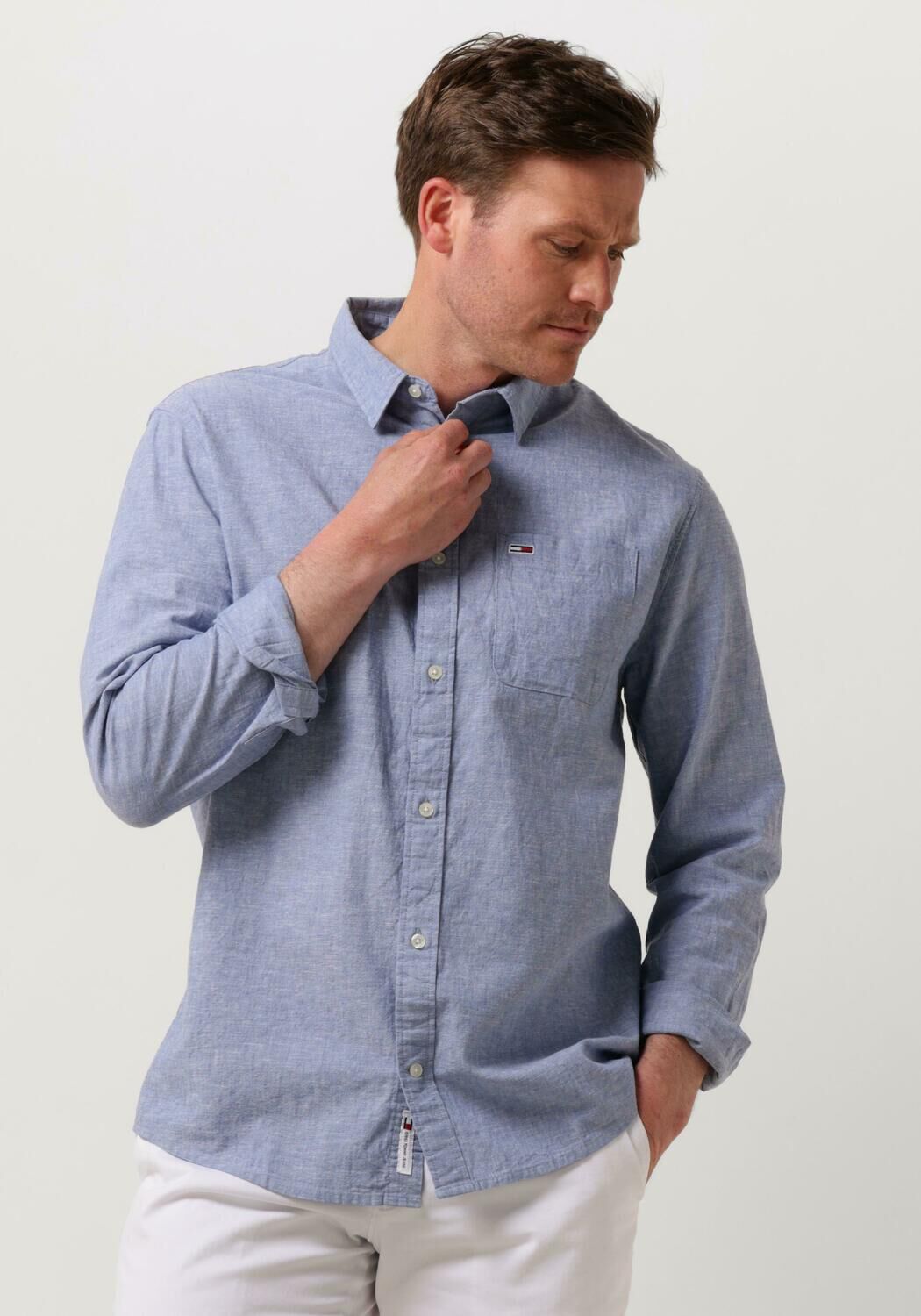 TOMMY JEANS Heren Overhemden Tjm Reg Linen Blend Shirt Blauw