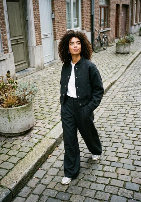 Donkergrijze MSCH COPENHAGEN Wijde broek MSCHSEBA HW PANTS - large
