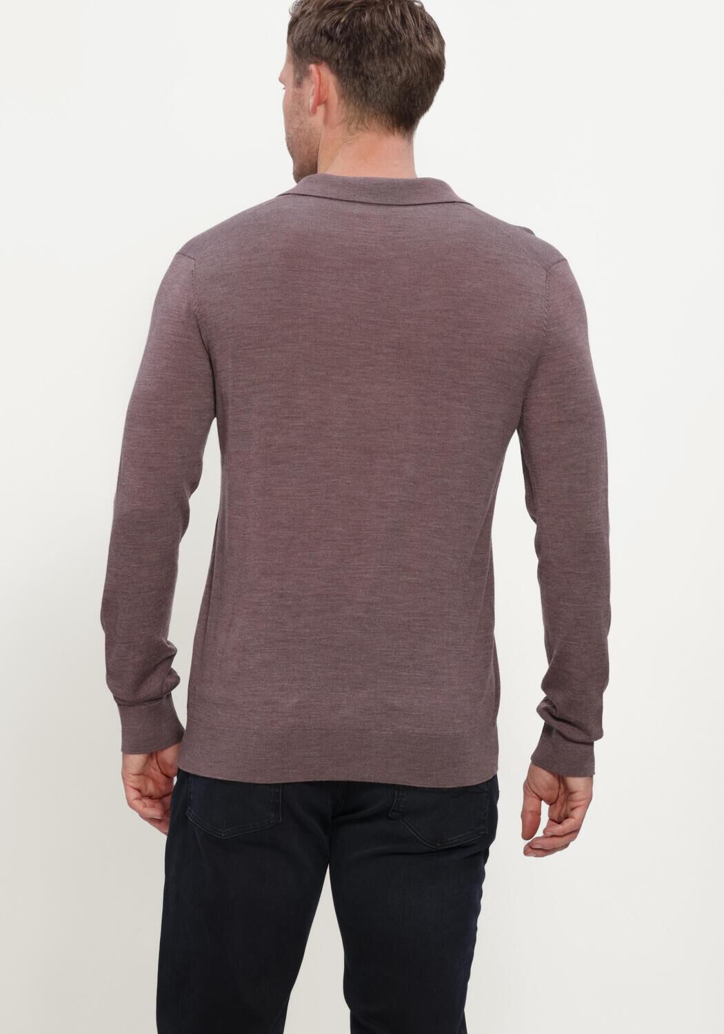 PROFUOMO Heren Truien & Vesten Polo Open Collar Ls Extrafine Merino Plum