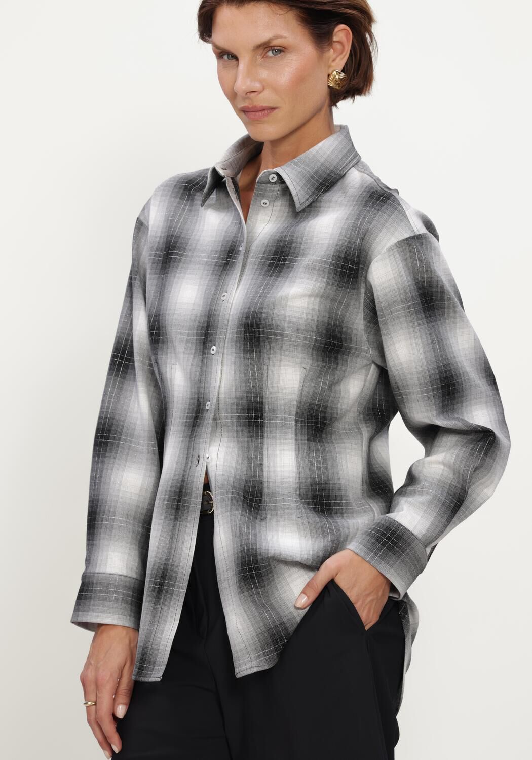 Grijze STUDIO ANNELOES Blouses Tally check blouse - large