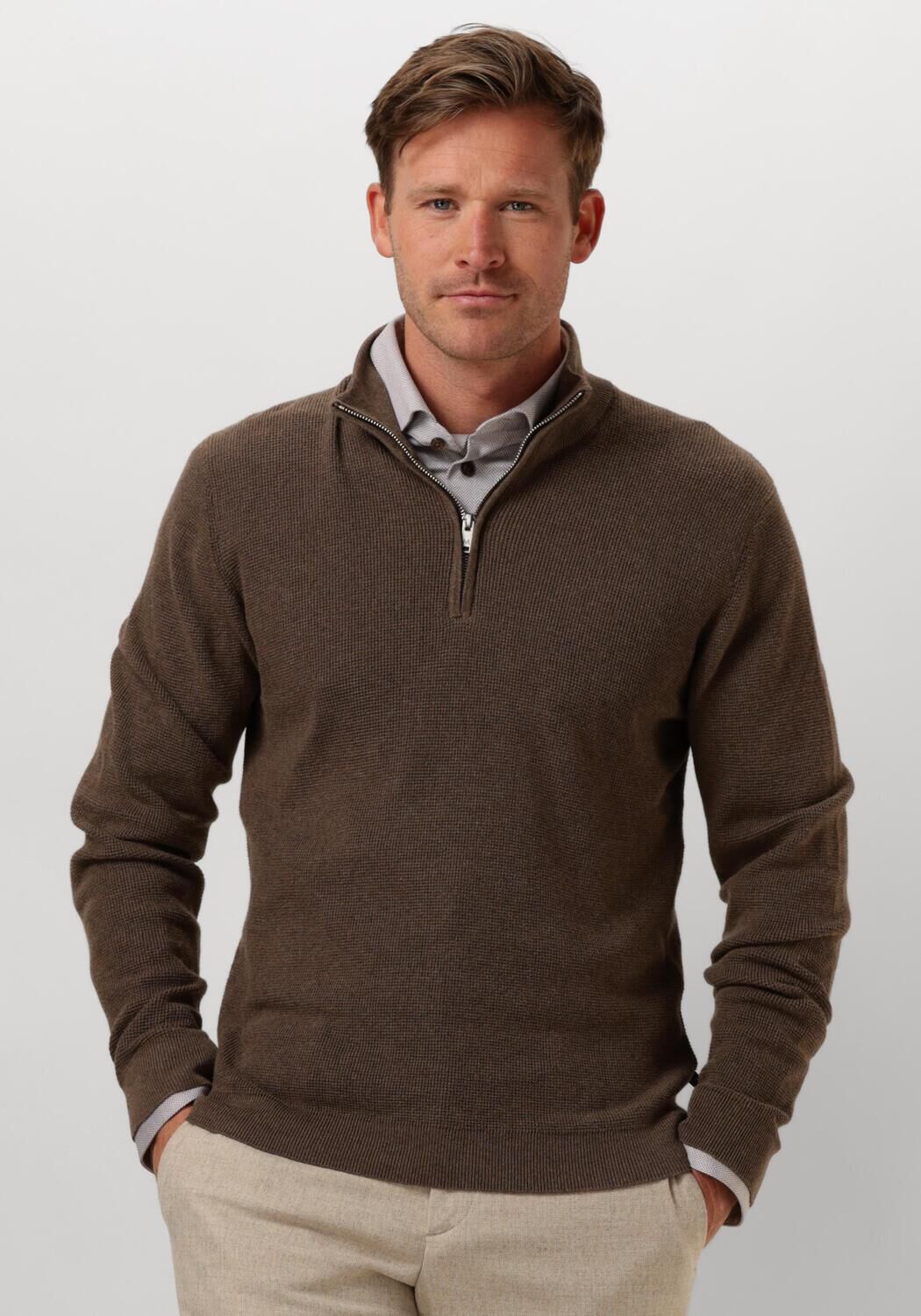 Matinique Bruine Half-Zip Trui voor Heren Brown Heren