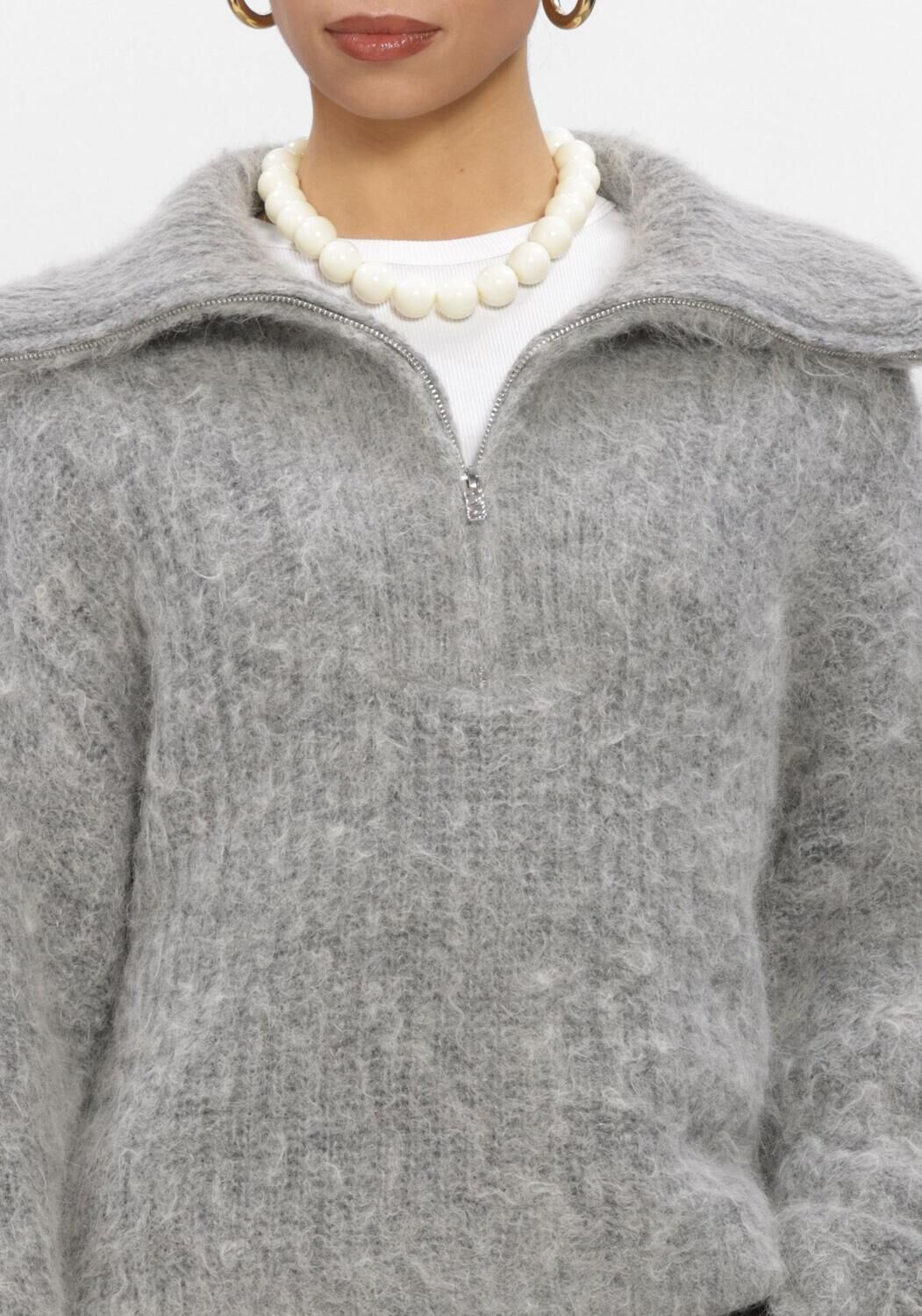 Grijze DANTE6 Trui EMYLA ZIP SWEATER - large