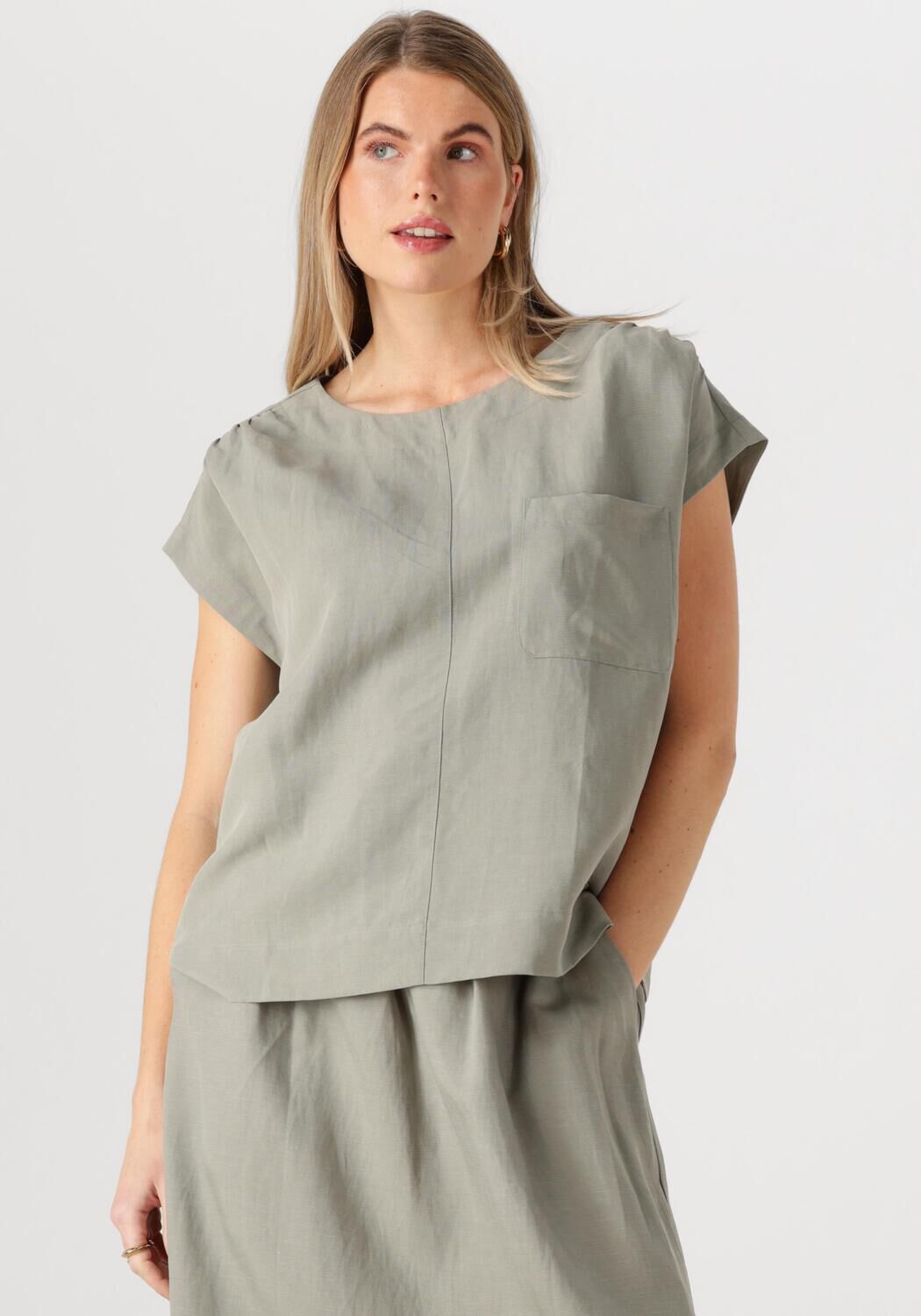 MOS MOSH Elegante Blouse met Plooien en Sleutelgatdetail Gray Dames