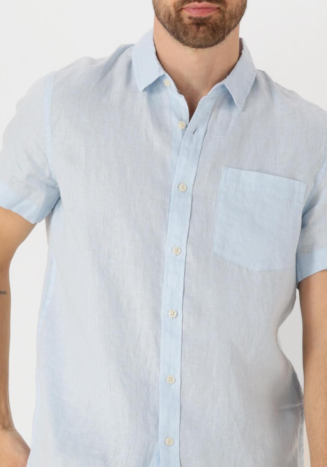 SCOTCH & SODA Heren Overhemden Short-sleeved Regular Fit Linen Shirt Lichtblauw