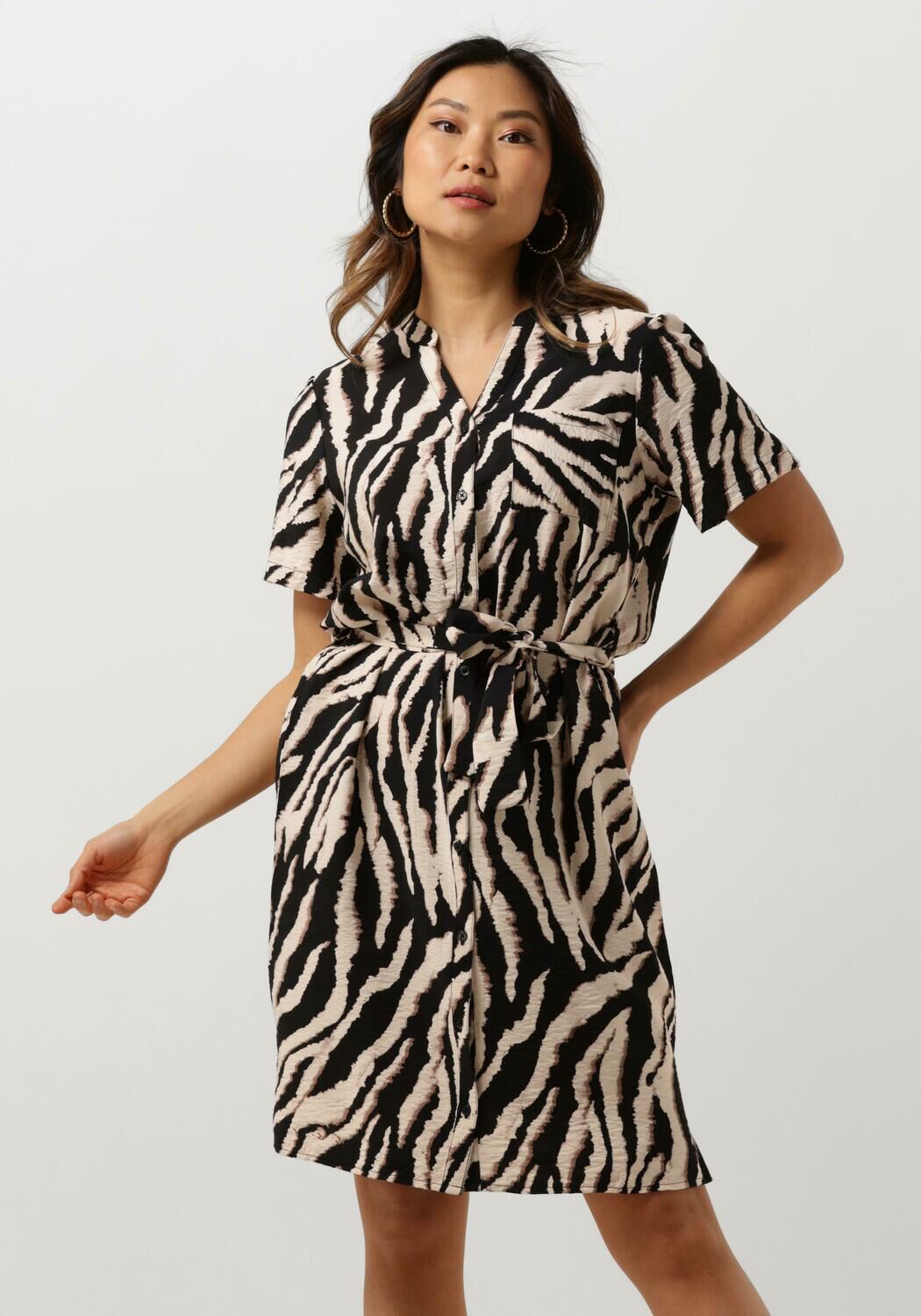 OBJECT blousejurk OBJJACIRA met zebraprint en ceintuur zwart wit