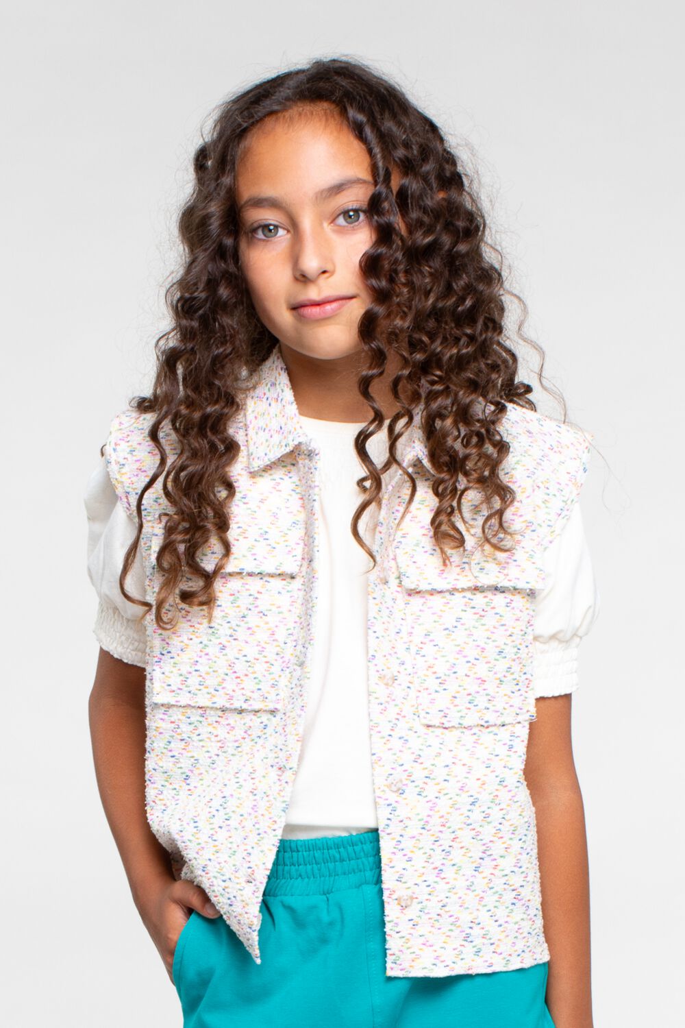 MOODSTREET Meisjes Tops & T-shirts Girls T-shirt Smock Sleeve Ecru