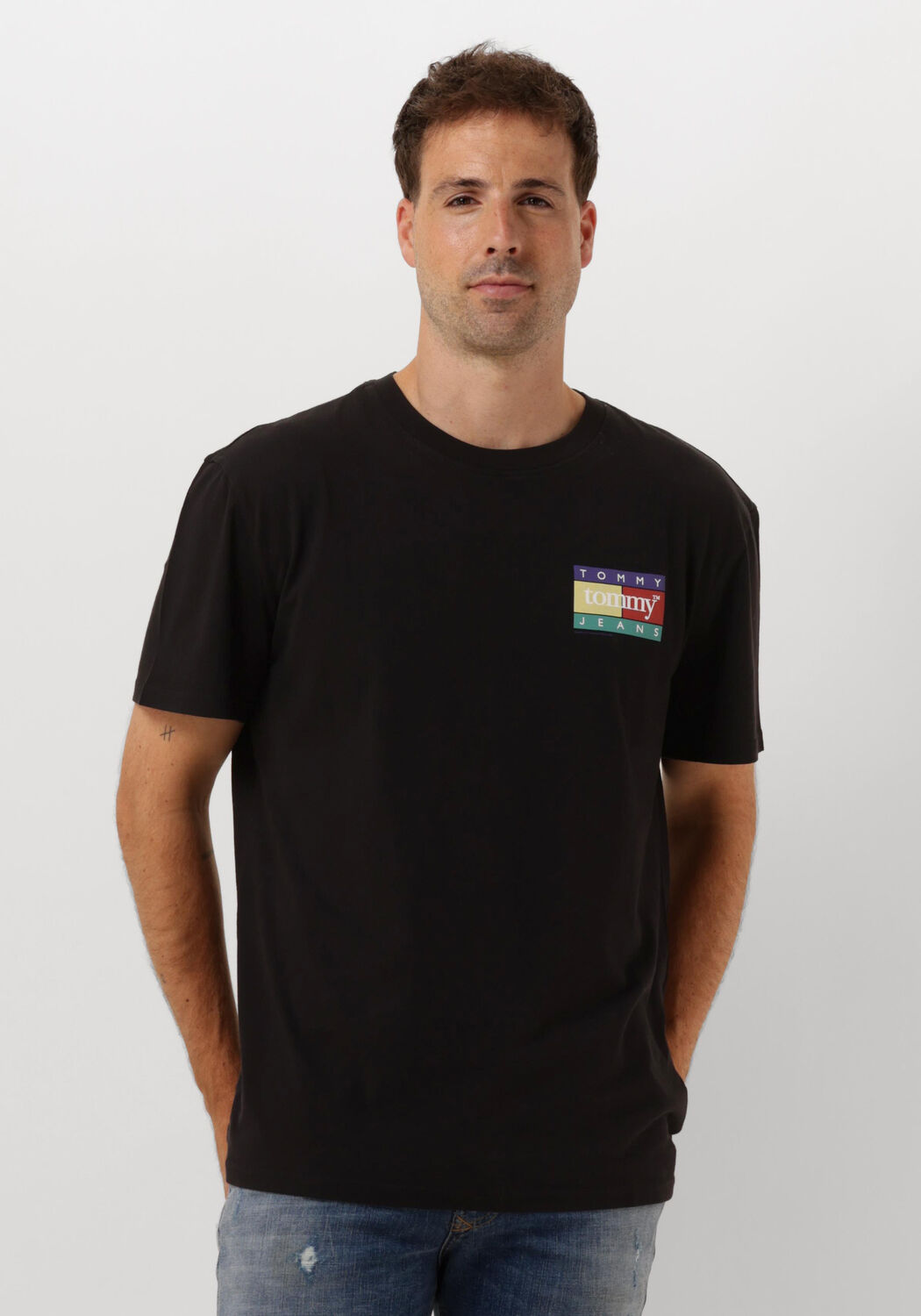 TOMMY JEANS Heren Polo's & T-shirts Tjm Reg Pop Color Flag Zwart