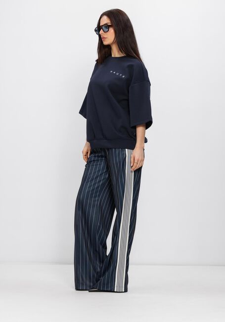 Donkerblauwe HAUTE L'AMITI&Eacute; Broeken BAGGY PIN STRIPE TRACK TALL PANTS - large