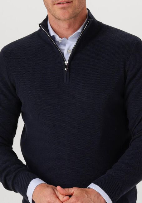 Donkerblauwe PROFUOMO Trui PULLOVER HALF ZIP TWINKLE SLUB - large