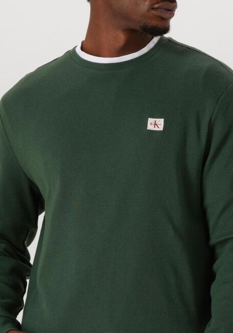Donkergroene CALVIN KLEIN Trui LS WAFFLE BADGE CREWNK TEE - large