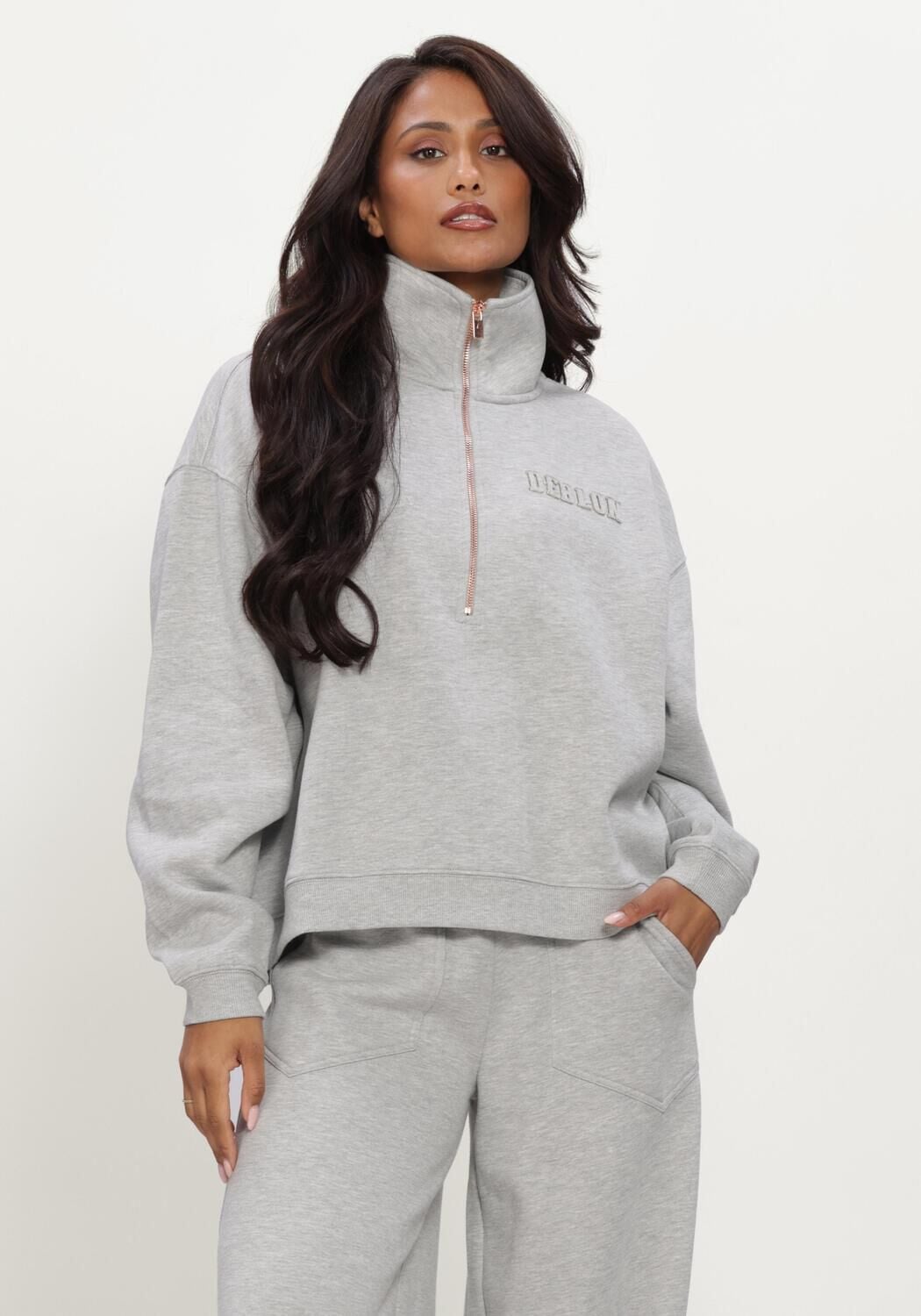 Grijze DEBLON SPORTS Sweater AISHA HALF ZIP SWEATER - large