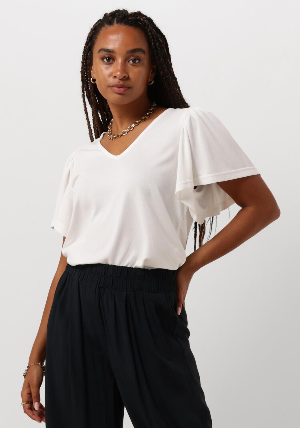 MINUS Dames Tops & T-shirts Rianne V-neck T-shirt Gebroken Wit