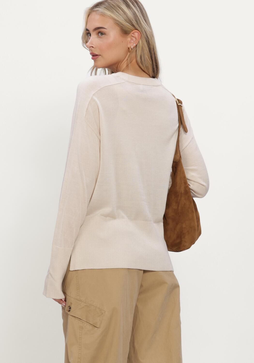 Beige RUBY TUESDAY Trui VALLIE SOFT ROUND NECK PULLOVER HIGH BORDER - large