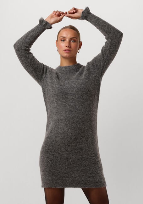 Grijze SELECTED FEMME Mini jurk SLFSIA RAS FRILL LS KNIT DRESS - large