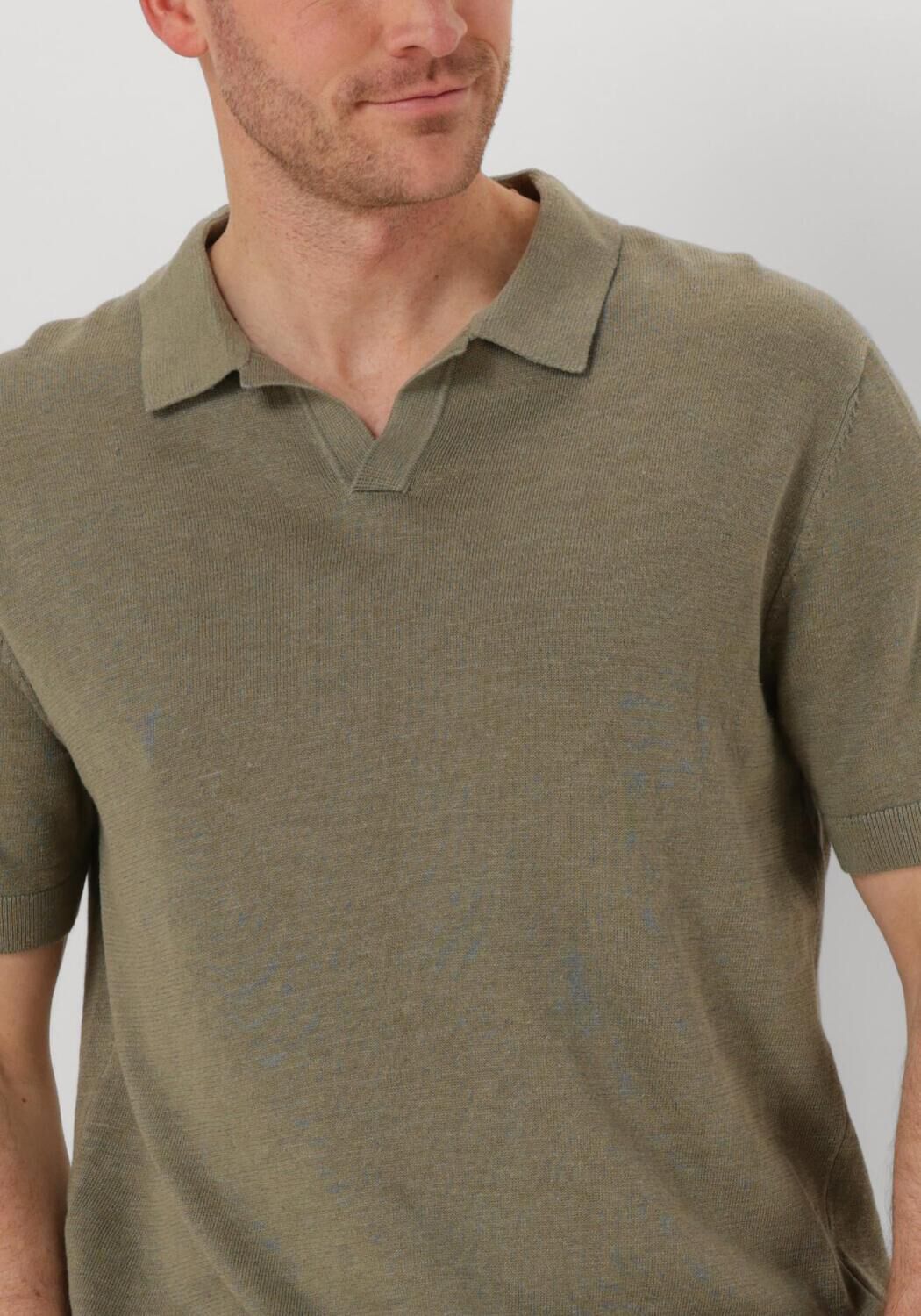 SELECTED HOMME Heren Polo's & T-shirts Slhmattis Ss Knit Sun Open Polo Noos Olijf