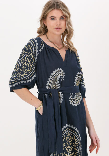 Donkerblauwe GREEK ARCHAIC KORI Maxi jurk SHORT SLEEVE DRESS WITH BELT PAISLEY - large