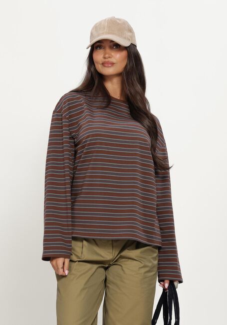 Bruine REFINED DEPARTMENT T-shirt LADIES KNITTED OVERSIZED STRIPED LONGSLEEVE AMELIE - large