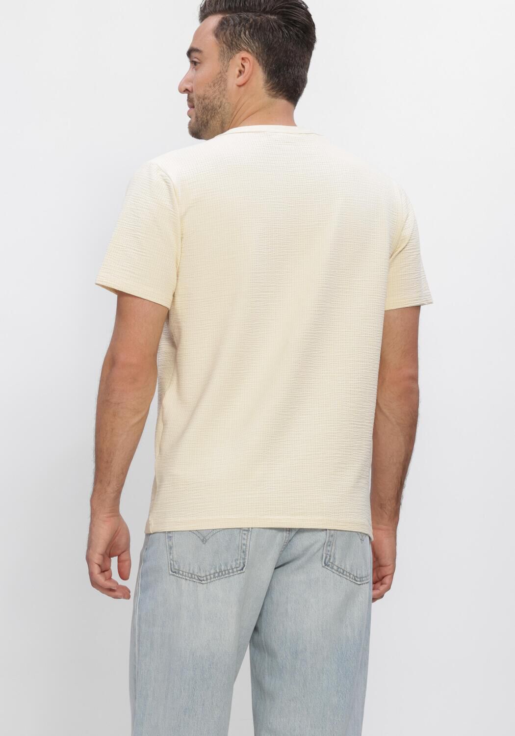 Beige SELECTED MEN Polo / T-shirt SLHSANDER SEERSUCKER SS O-NECK  TEE - large