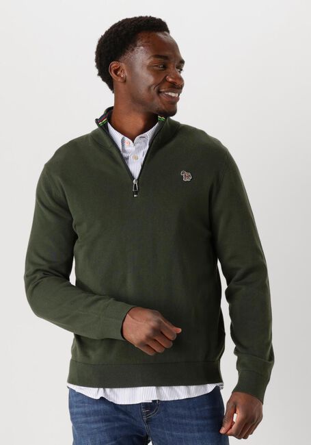 Groene PS PAUL SMITH Trui MENS SWEATER ZIP NECK ZEB BAD - large