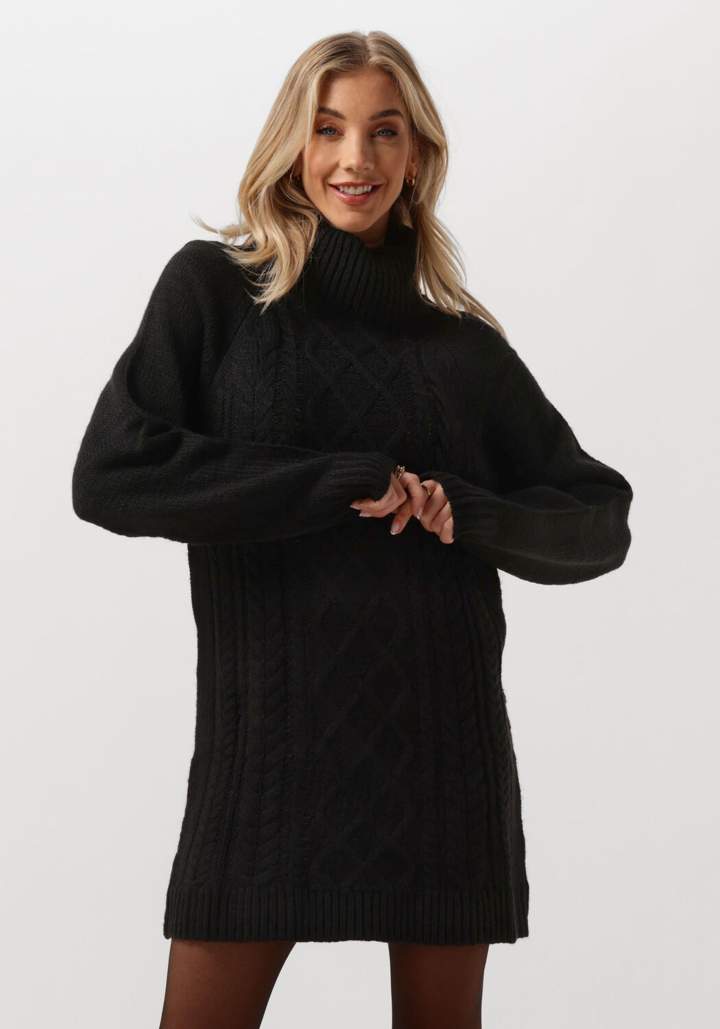 Notre-v Zwarte Kabel Gebreide Mini Jurk Black Dames