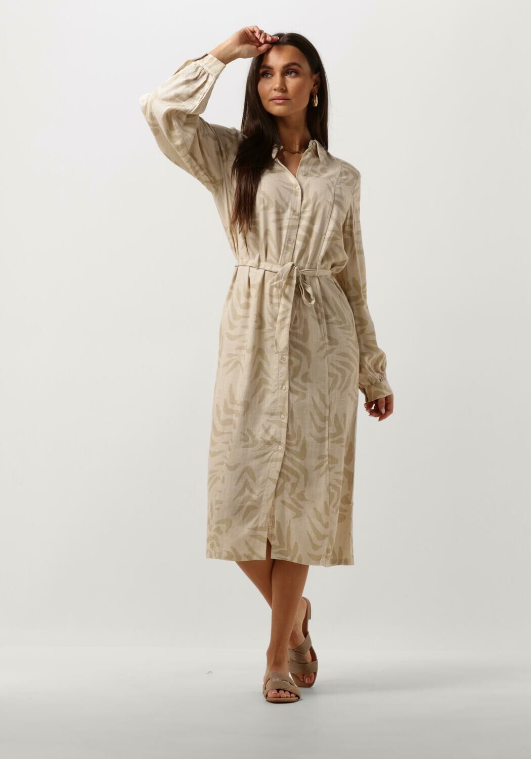 beige object midi jurk objemira tilda l s dress
