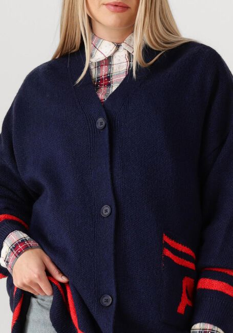 Donkerblauwe ALIX THE LABEL Vest LADIES KNITTED FLUFFY KNIT CARDIGAN - large