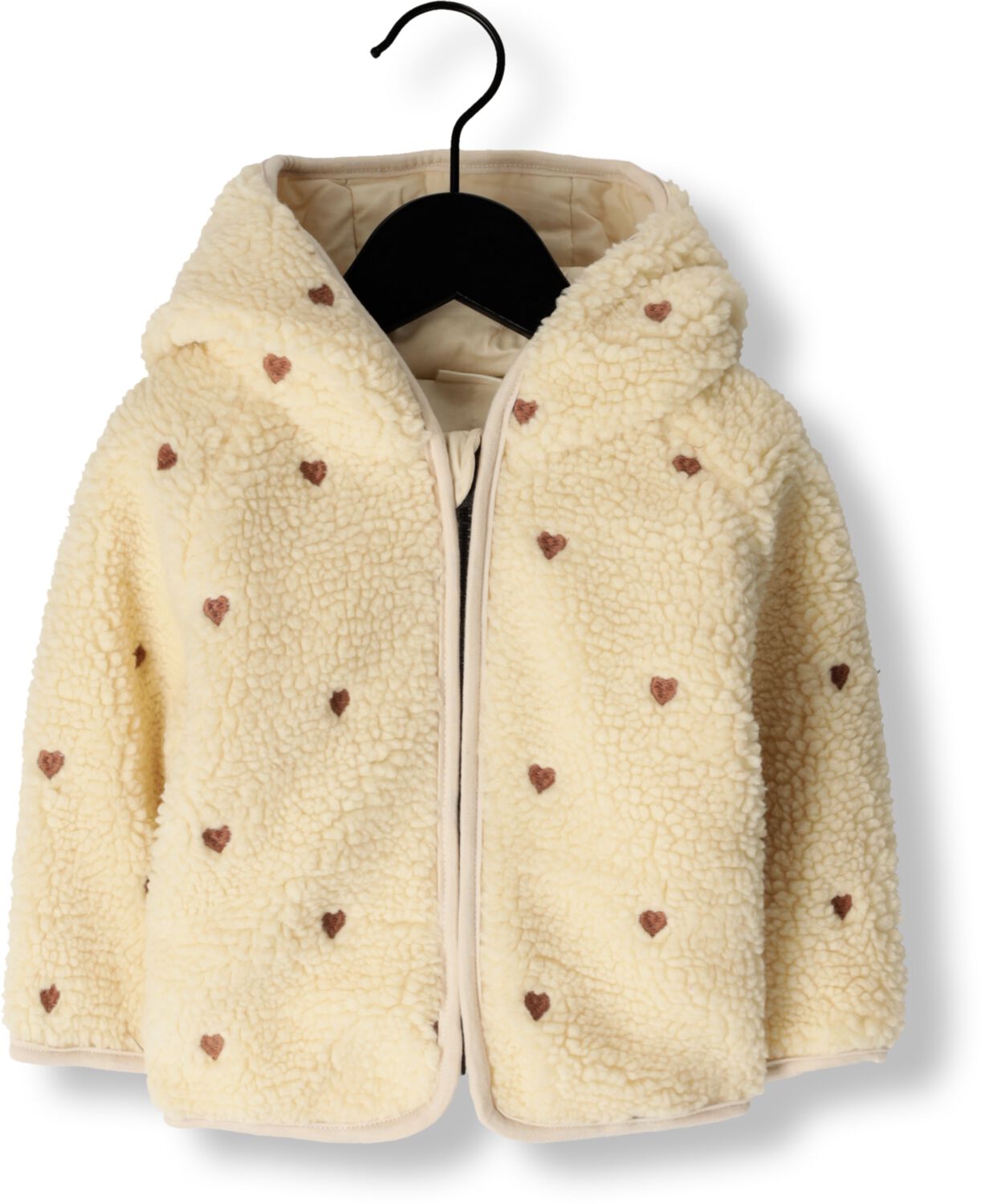 LIL' ATELIER BABY teddy tussenjas NBFNALO met hartjes beige Meisjes Polyester Capuchon 80