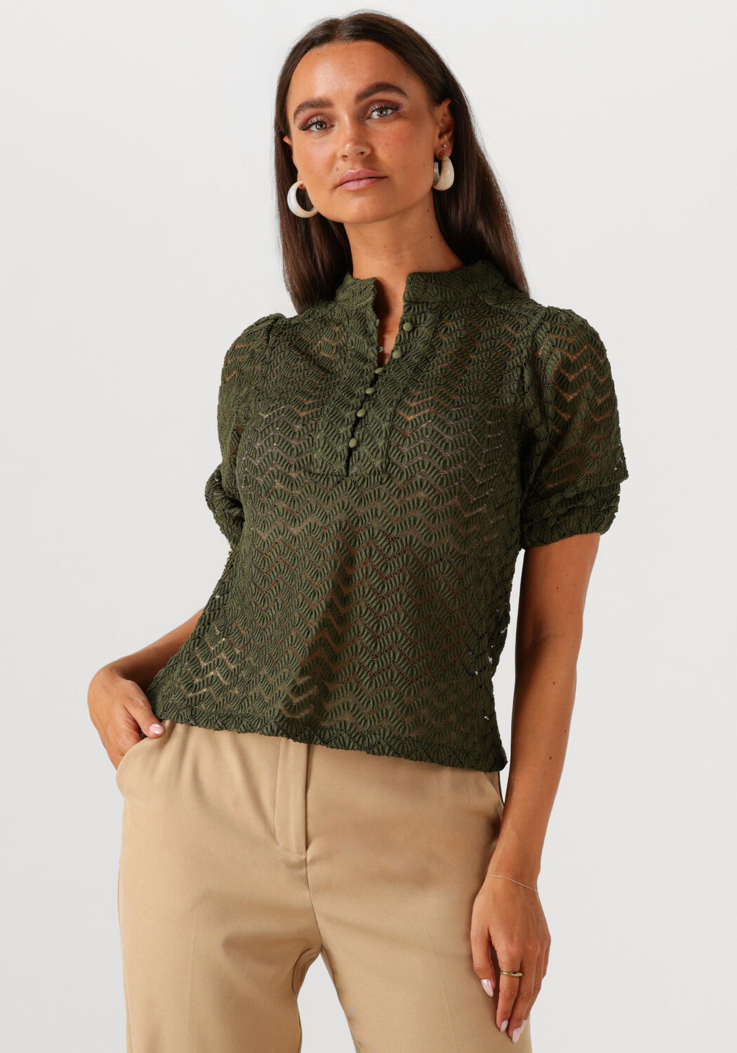 MINUS Dames Blouses Jeva Half Sleeve Blouse Donkergroen