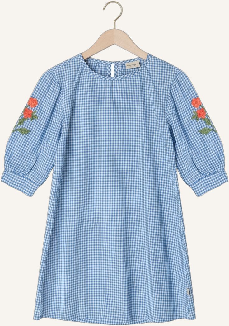 Blauwe YOUR WISHES Mini jurk VICHY BLUE PUFF SLEEVE DRESS | Omoda