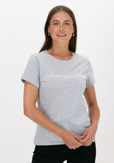 Grijze CALVIN KLEIN T-shirt CORE INSTIT LOGO SLIM FIT TEE - large