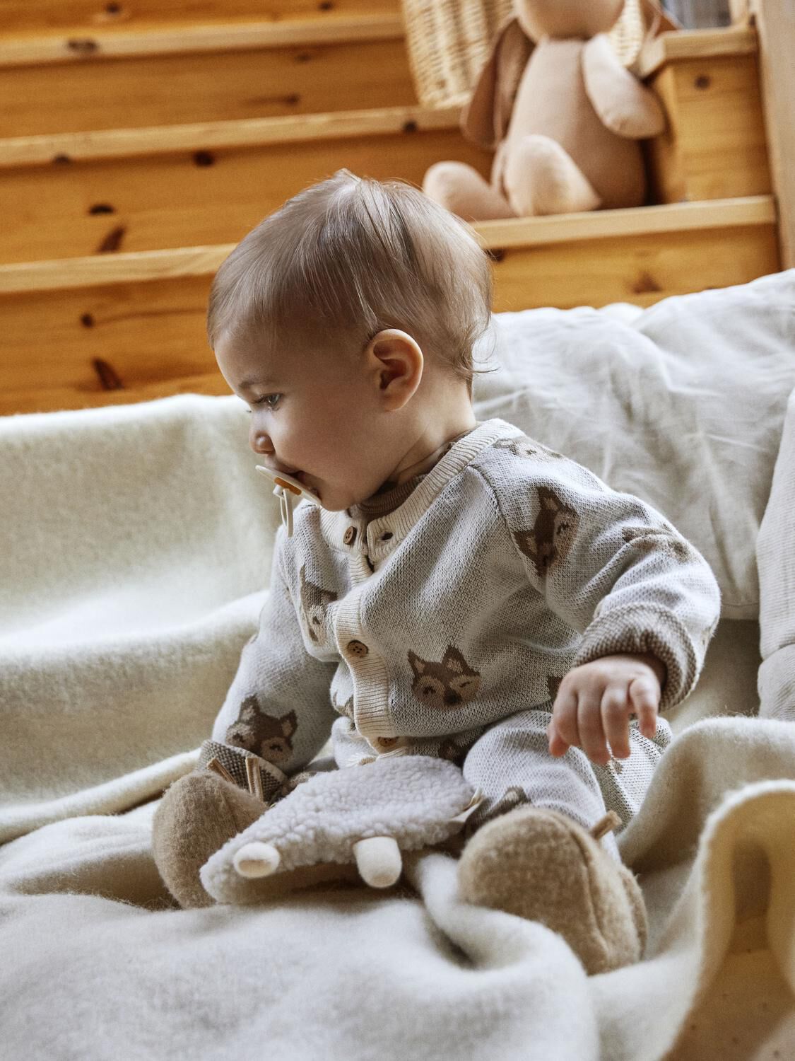 Beige LIL' ATELIER Vest NBMLAMOE LS KNIT CARD LIL - large