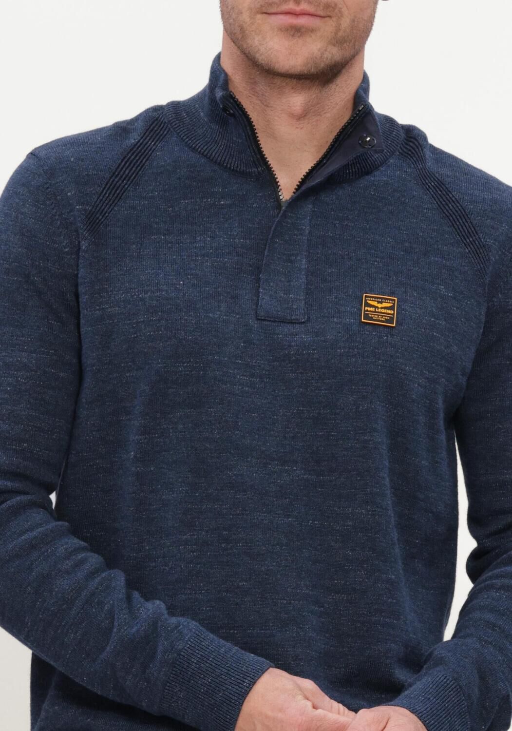 Donkerblauwe PME LEGEND Trui HALF ZIP COLLAR COTTON RIB - large