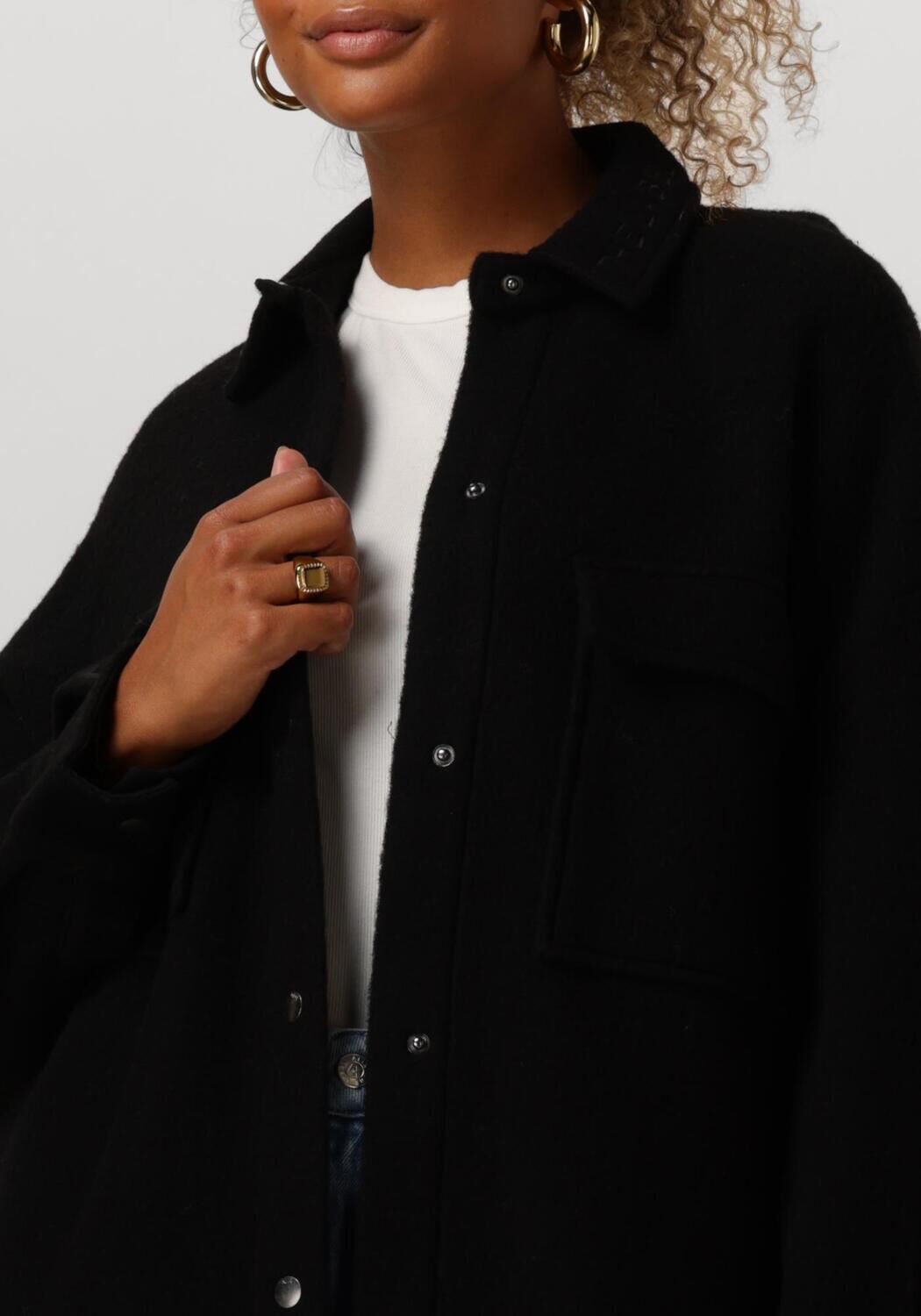 ALIX THE LABEL Dames Jassen Ladies Woven Long Felted Wool Jacket Zwart