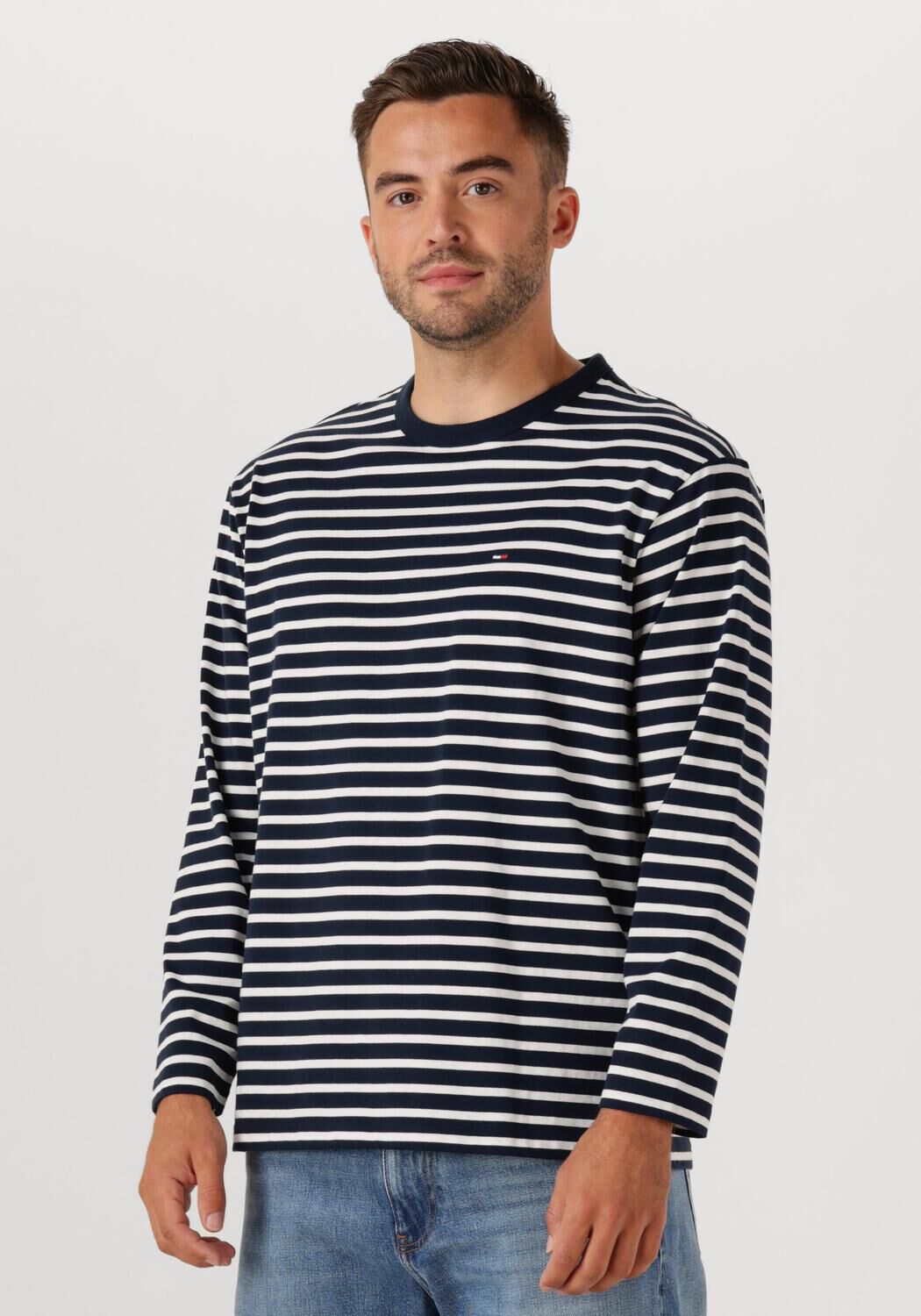 TOMMY JEANS Heren Polo's & T-shirts Tjm Reg Sflag Breton Stripe Ls Blauw