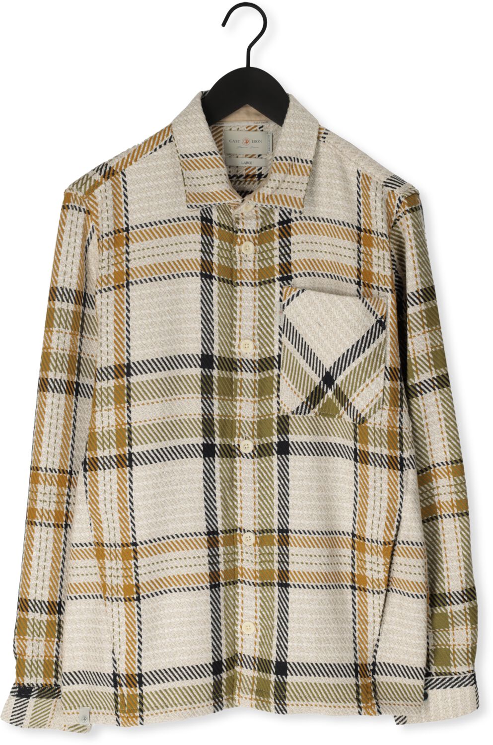 CAST IRON Heren Overhemden Long Sleeve Shirt Mouline Check Shirtjacket Grijs