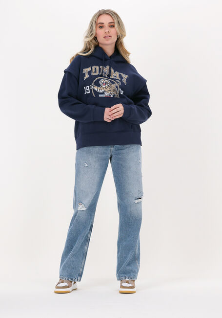 Donkerblauwe TOMMY JEANS Trui TJW RLXD COLLEGE TIGER 1 HOODIE - large