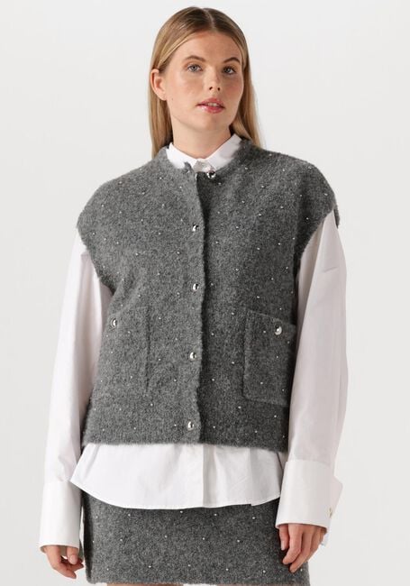 Grijze STUDIO AR Vest IDONY STUDS BOUCLE KNIT - large