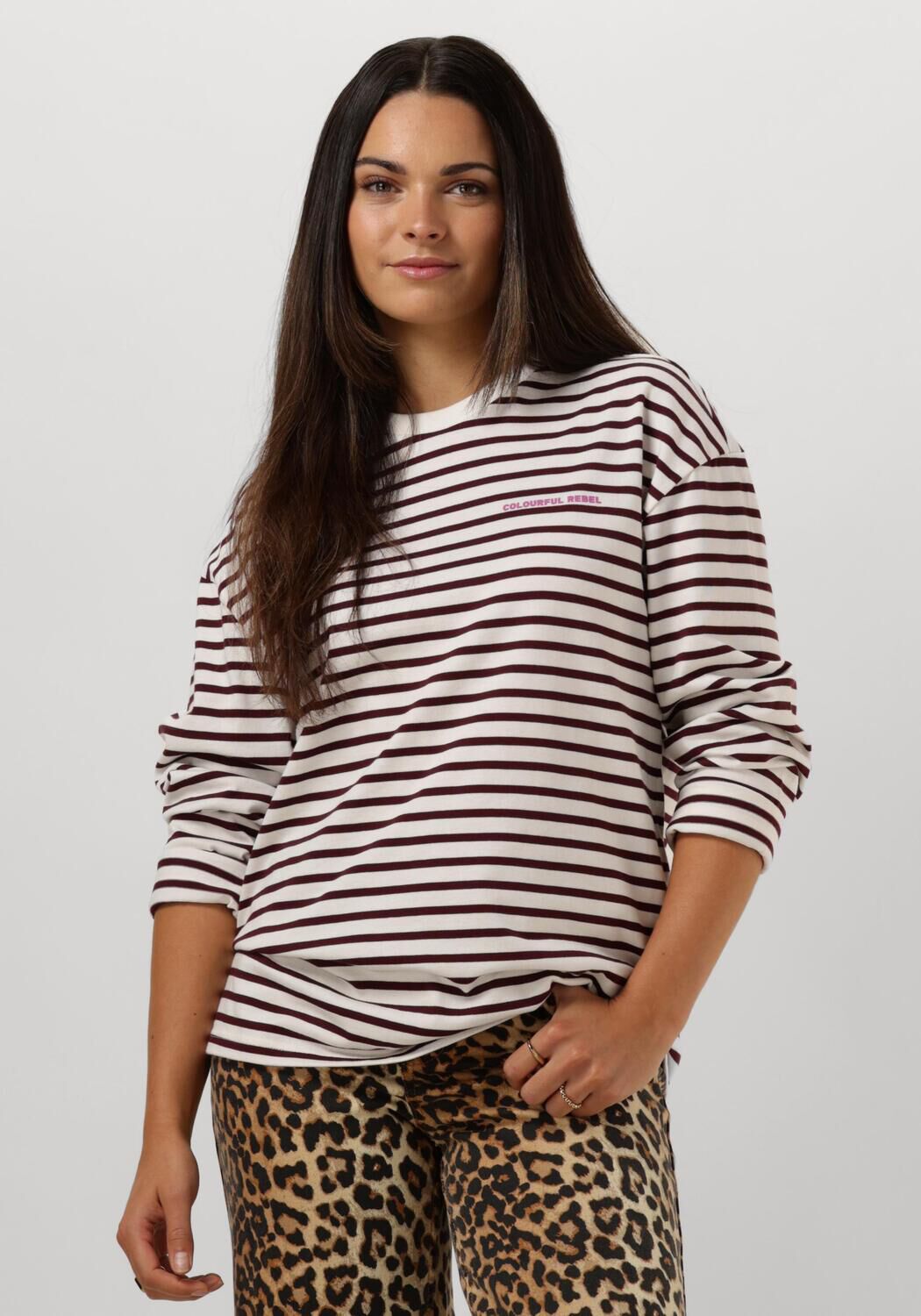 COLOURFUL REBEL Dames Tops & T-shirts Mother Earth Stripe Longsleeve Tee Rood