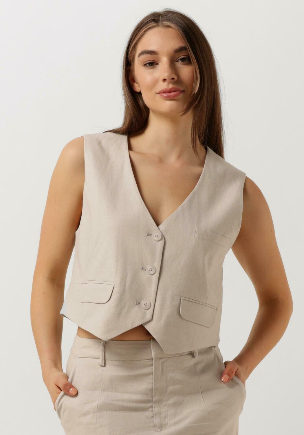 GESTUZ Dames Blazers Lizagz Linen Waistcoat Beige