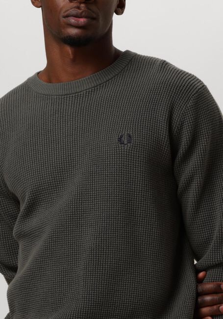 Groene FRED PERRY Trui WAFFLE STITCH CREW NECK JUMPER - large