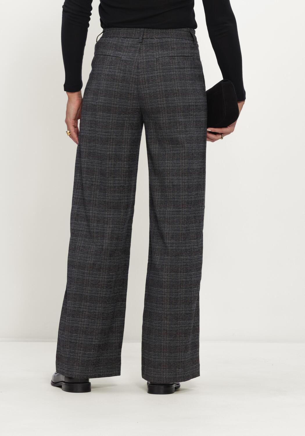 Donkergrijze OBJECT Wijde broek OBJLISA WIDE PANT AOP NOOS - large