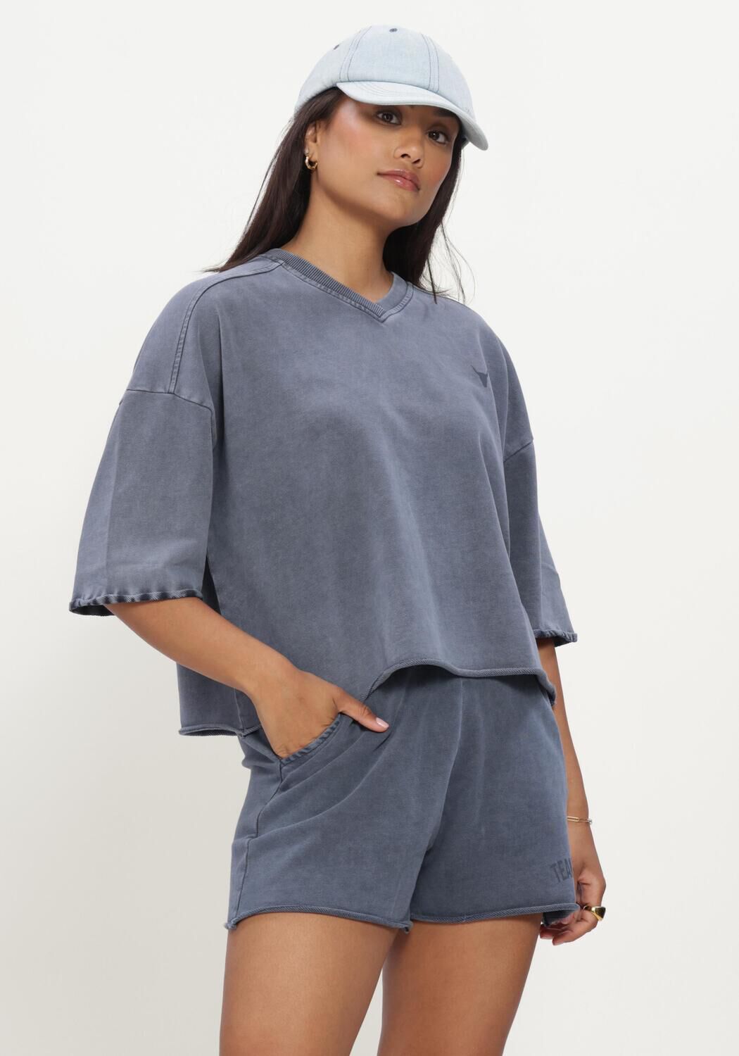 Blauwe ALIX THE LABEL Tops & T-shirts LADIES KNITTED CUT SEAM SWEAT T-SHIRT - large