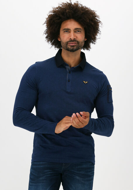 Blauwe PME LEGEND Polo LONG SLEEVE POLO FINE STRIPE J - large