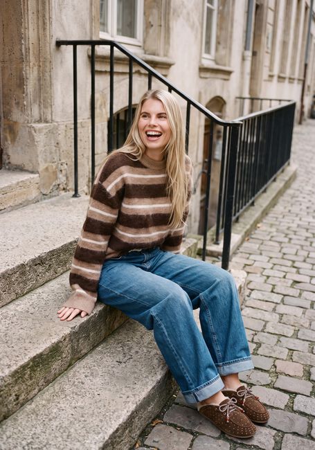 Bruine CATWALK JUNKIE Trui BRUSHED STRIPED KNIT - large