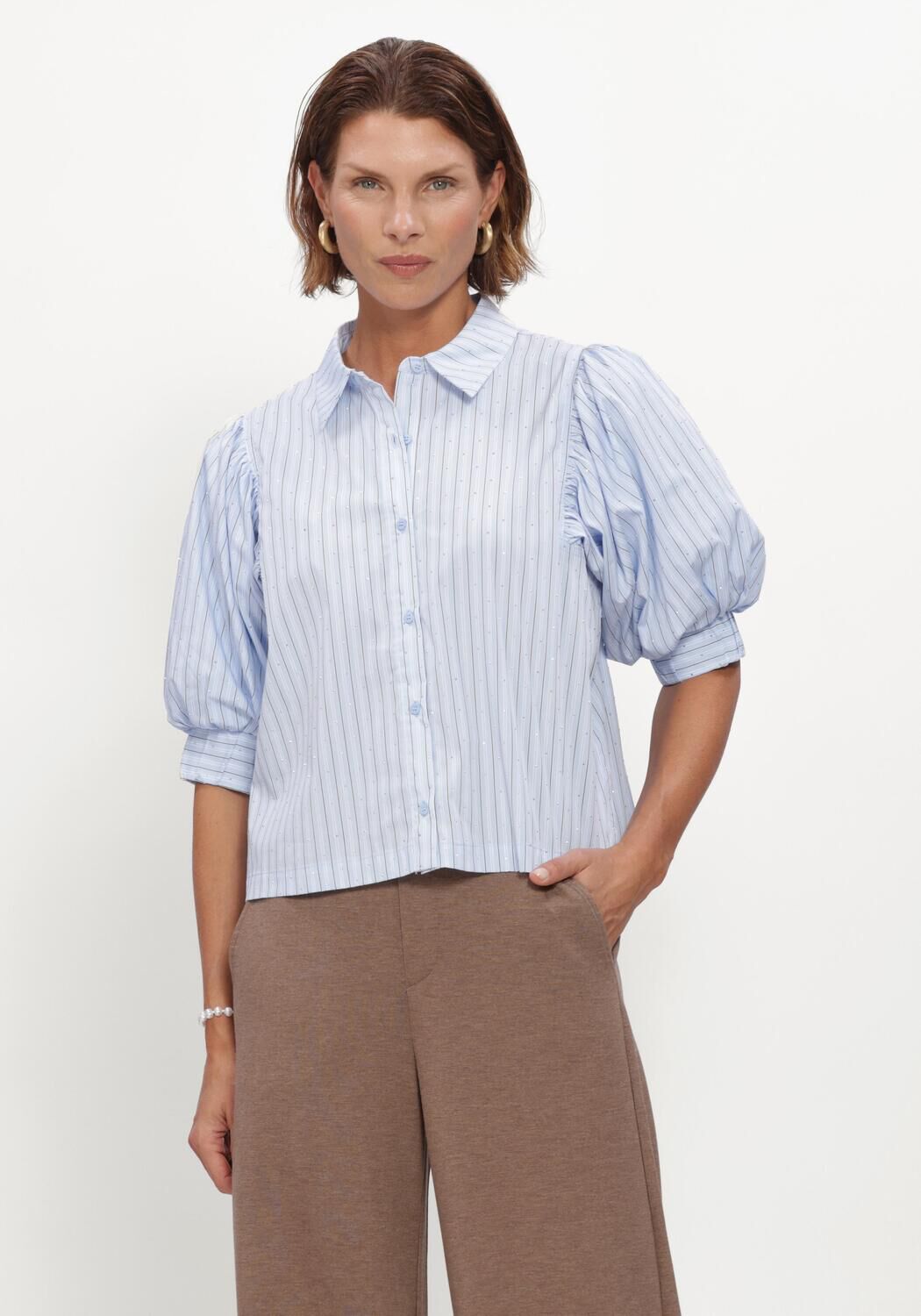 Lichtblauwe NEO NOIR Blouses ETTA STRIPE STONE SHIRT - large