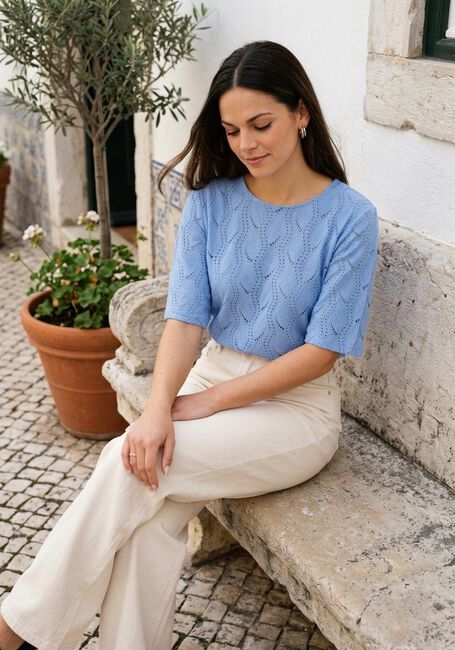 Lichtblauwe OBJECT Top OBJAVA 2/4 LO O-NECK TOP - large