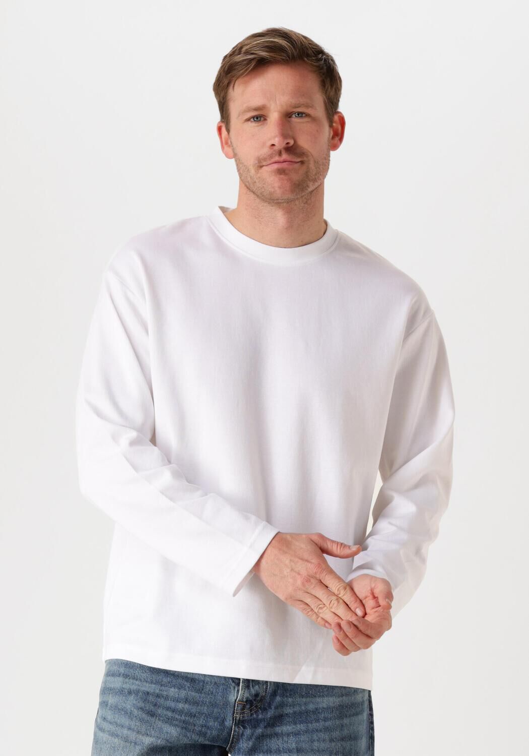 SELECTED HOMME Heren Polo's & T-shirts Slhlooseoscar Ls O-neck Tee Noos Wit