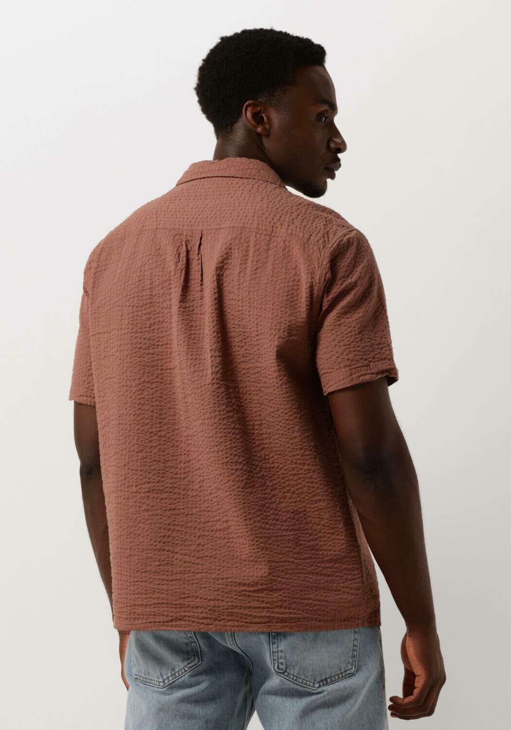 ANERKJENDT Heren Overhemden Akleo S s Seersucker Shirt Cognac